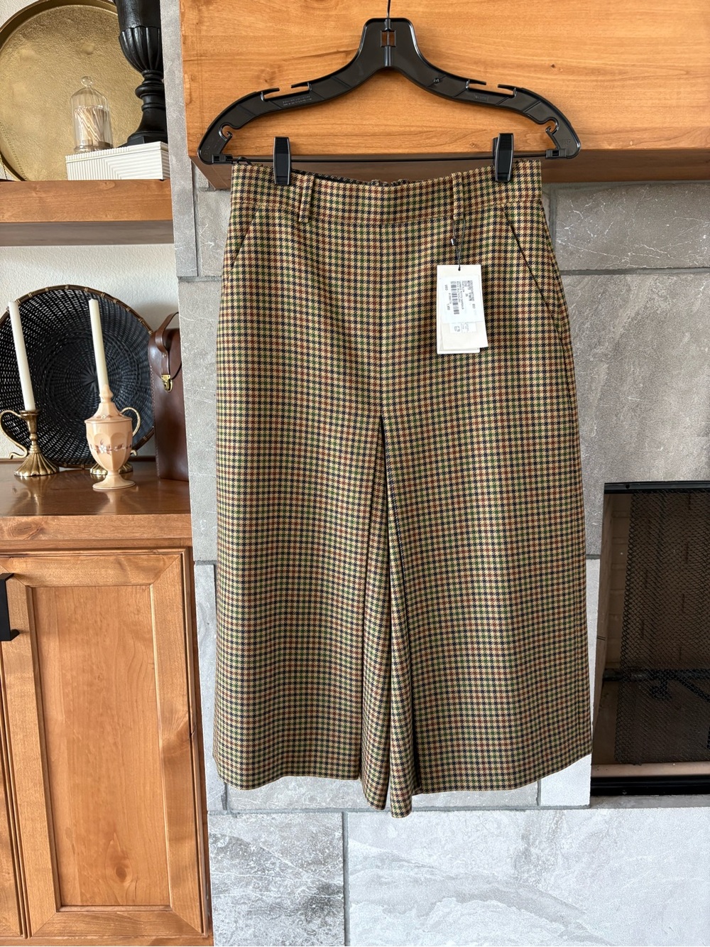 Saint Laurent Brown and Green Houndstooth Midi Trousers